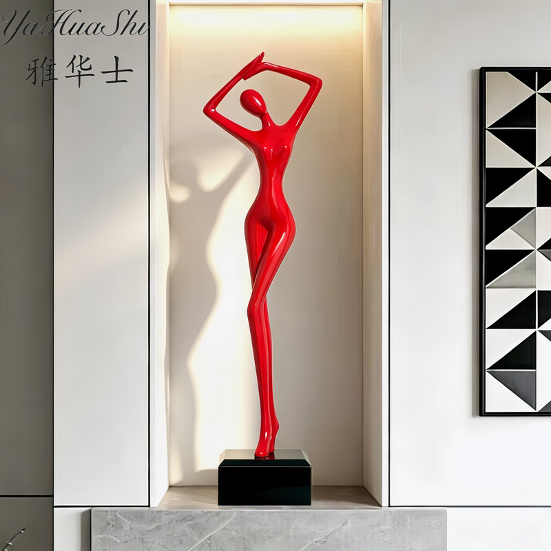 Modern Minimalist Abstract Dance Figure Sculpture, Large Floor-Standing Ornament for Living Room Entrance, Light Luxury Soft Decoration Home Decor