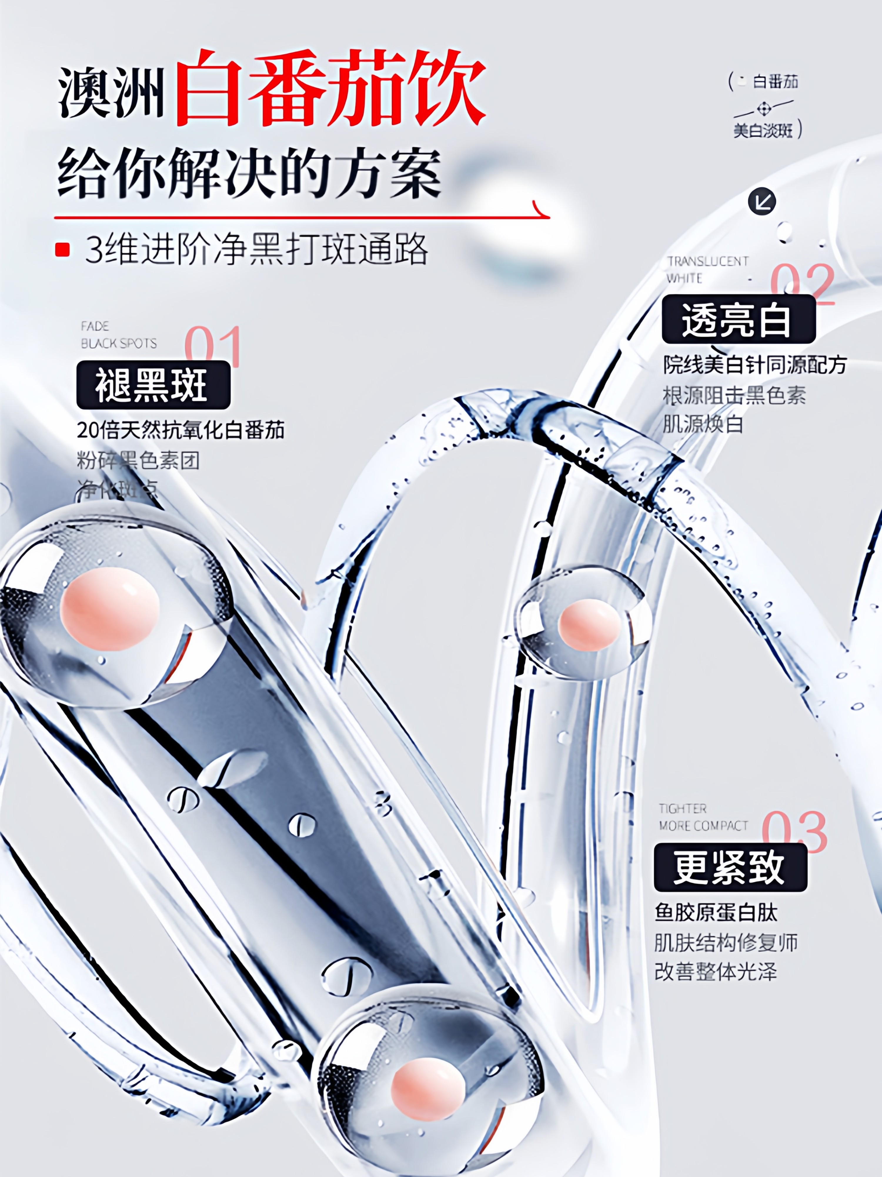 White Tomato Whitening Internal Supplement to Remove Yellowing, Brighten and Whiten Skin, Small Molecule Collagen Peptide, Nicotinamide, Astaxanthin Pills