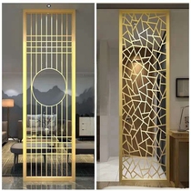 Stainless steel screen custom partition hotel lobby decoration rose gold laser grille landscape painting rockery background wall