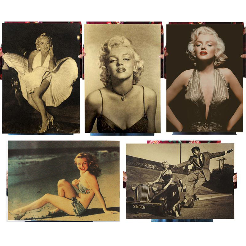 Marilyn Monroe Poster Retro Kraft Paper Decorative Painting Indoor Hanging Painting Bedroom Wall Painting Dormitory Sticker Sticker