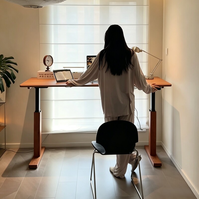 Solid Wood Cherry Wood Electric Lifting Computer Desk Desktop Home Desk Gaming Desk Intelligent Adjustable Office Study Desk
