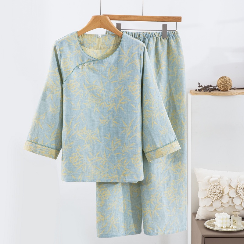 [Special Offer] Class a Pure Cotton Yarn-Dyed Jacquard Double-Layer Gauze Home Wear Women's Pajamas Retro Pure Cotton Pajamas