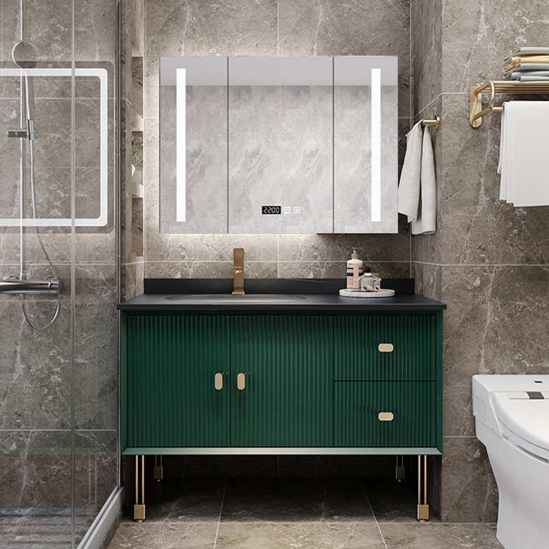 Light luxury Rock board bathroom cabinet combination modern dark green sink wash face Basin wash table smart bathroom mirror cabinet