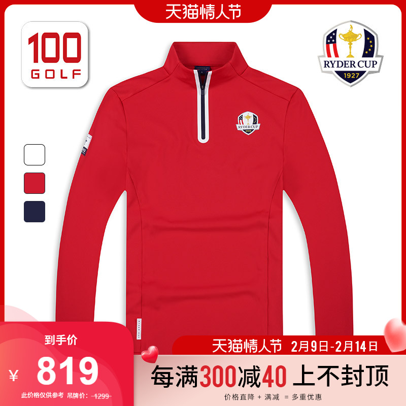 RyderCup Ryder Cup Golf Apparel Long Sleeve T-Shirt Fall/Winter Men's Warm Stand-Up Long Sleeve Polo Shirt