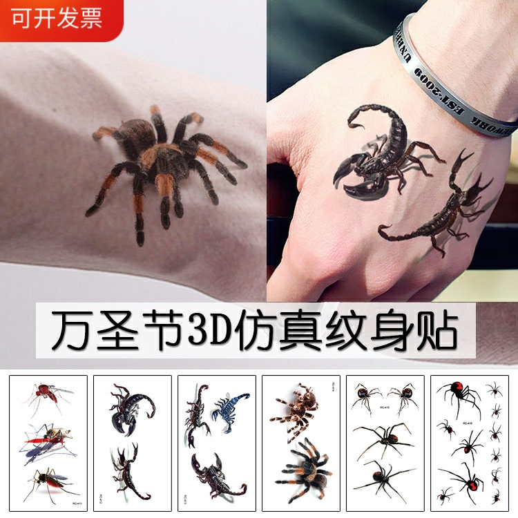 Halloween Makeup 3D Tattoo Stickers Waterproof Original Realistic Scorpion Spider Horror Prank Makeup Simulation Special Effects