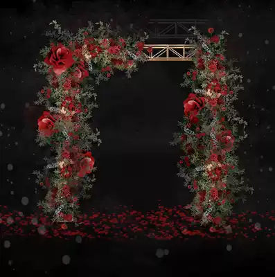 67 wedding renderings Corner Truss wrought iron arch red floral wedding outdoor hand-painted material psd