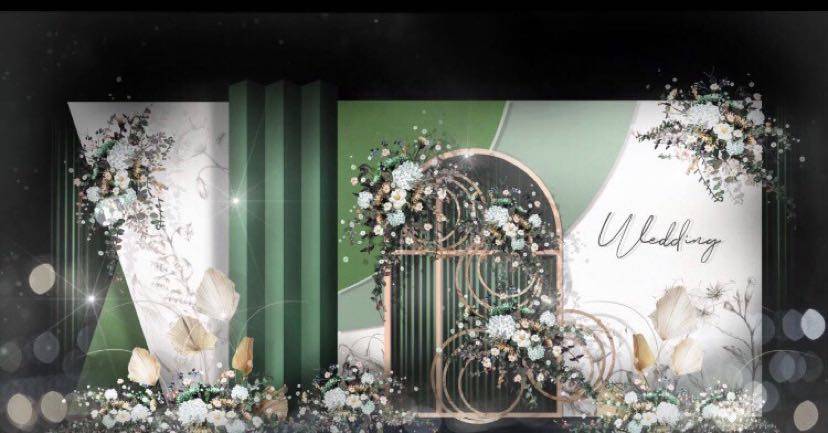 Avocado green and white fresh modern simple wedding decoration renderings design draft psd layer source file vector