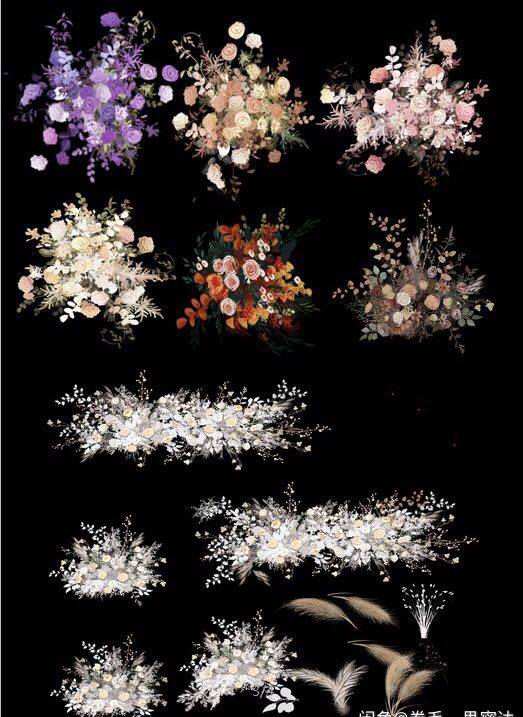 Wedding hand-painted colorful floral material package 45 design renderings psd source file ins hand-held