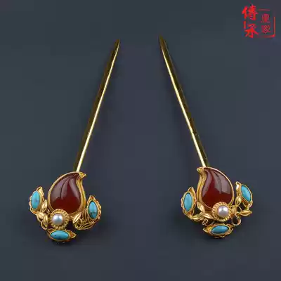 Peach-shaped sideburns pair of ancient headdresses Hanfu accessories Palace retro sideburns hair ornaments hairpin
