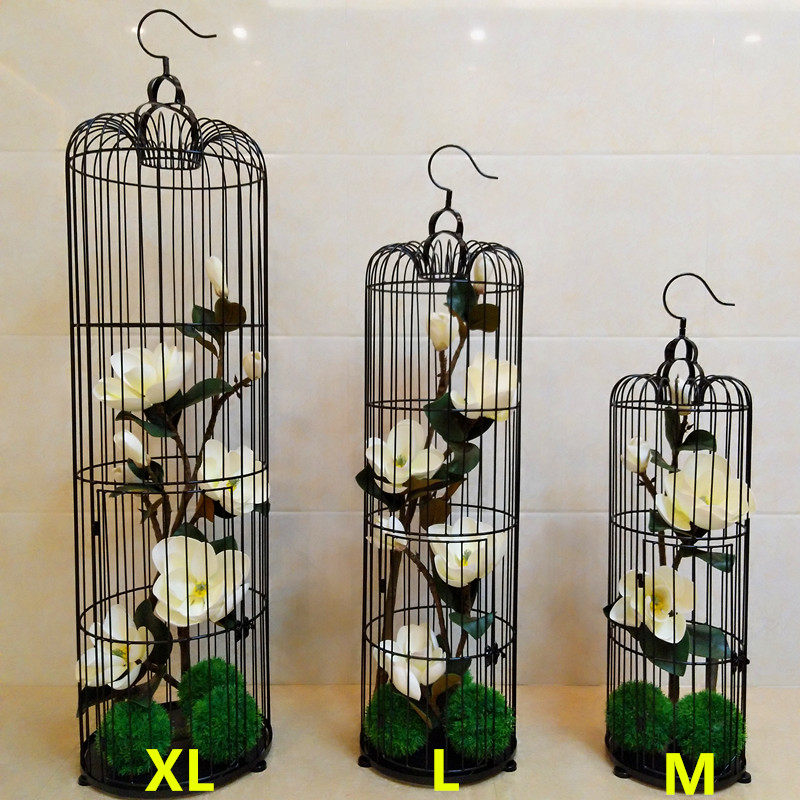 Decorated iron cage black and white gold landing bird cage floral floral wedding props large wedding window
