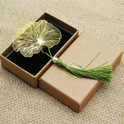 Chinese style metal bookmark Lotus lotus leaf creative hollow student stationery Birthday gift exquisite gift for students