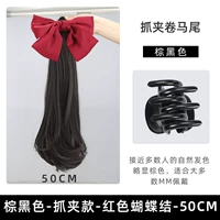 Красная черная заколка-крабик с бантиком, 50см