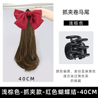 Красная заколка-крабик с бантиком, 40см