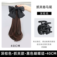 Черная заколка-крабик с бантиком, 40см