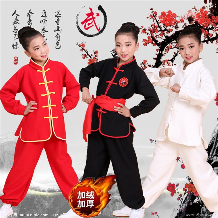 Children's martial arts clothing autumn and winter long-sleeved training clothing performance clothing plus velvet boys and girls children's Tai Chi clothing thick training clothing