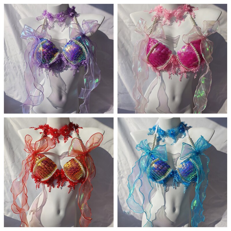 Mermaid Sequin Shell Bikini Top Bra Aquarium Bar Performance Costume Fishtail Skin Mermaid Sequin Shell Bikini Top Bra Aquarium Bar Performance Costume Fishtail Skin