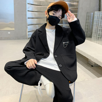 Korean childrens spring and autumn black handsome small suit suit for boys 2024 new medium and large childrens autumn two-piece set