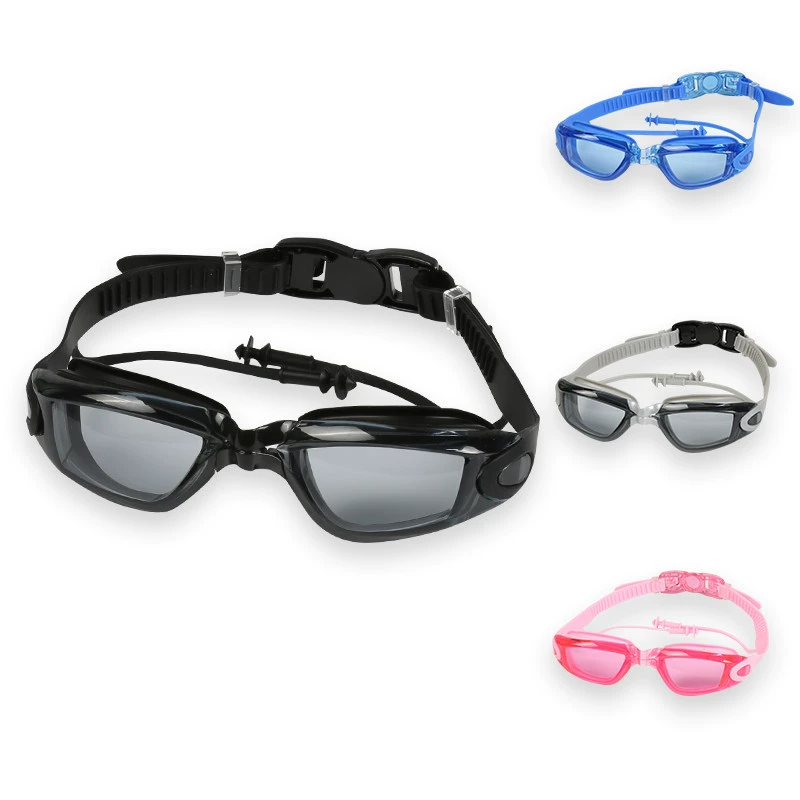 Kính bơi dành cho người lớn kính bơi chống nước trong suốt chống sương mù HD unisex chuyên nghiệp một miếng bịt tai kính lặn kính lặn phẳng - Goggles