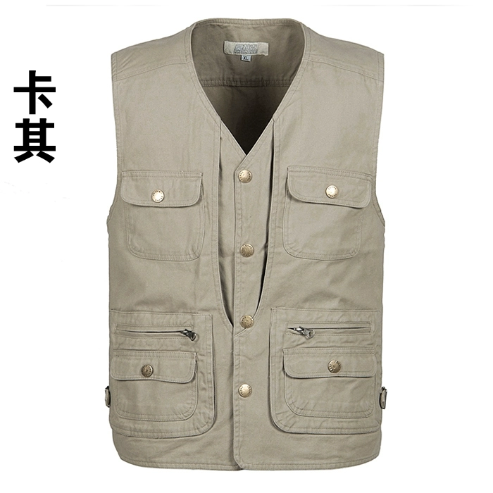 Áo vest mùa xuân và mùa thu trung niên nam chụp ảnh câu cá nhiều túi áo vest cotton không thể mua được áo vest bóng áo ba lỗ trắng