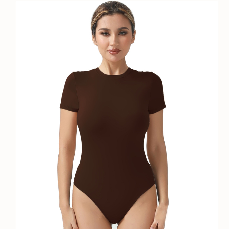 Ski*M Kim Kardashian Style High-Elastic Short-Sleeve Sexy Ultra-Thin Tight-Fitting Yoga Bodysuit That Can Be Worn Outside, Simple Design