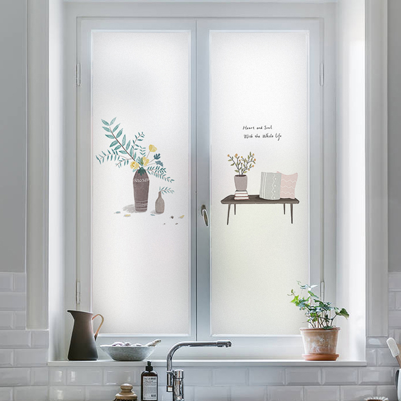 Kitchen window glass sticker Translucent opaque shading matte film Powder room anti-peep window grille anti-light