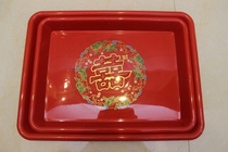 Wedding red plastic Double Happy rectangular fruit plate festival supplies flat plate tray hot fruit plate wedding