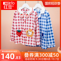 Hongdou childrens spring and autumn long-sleeved loungewear set boy plaid loungewear girls cotton pajamas set