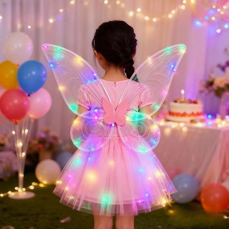 Glowing Fairy Butterfly Wings Flower Fairy Back Decoration Angel Wings Female Props Little Girl's Back Decoration Cosplay Photo Gift