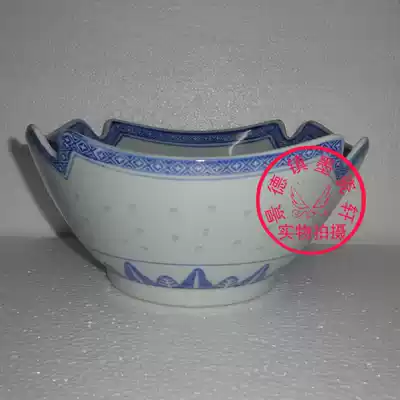 Jingdezhen Cultural Revolution Factory Cargo Ceramics Original Guangming Porcelain Factory Blue and White Linglong Octagonal Soup Decoration Bowl