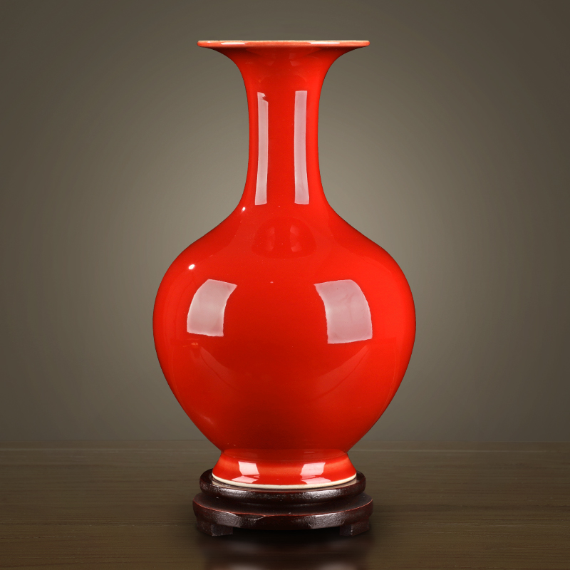 Jingdezhen ceramics China red red glaze vase flower arranging all new Chinese style household wedding sitting room adornment is placed