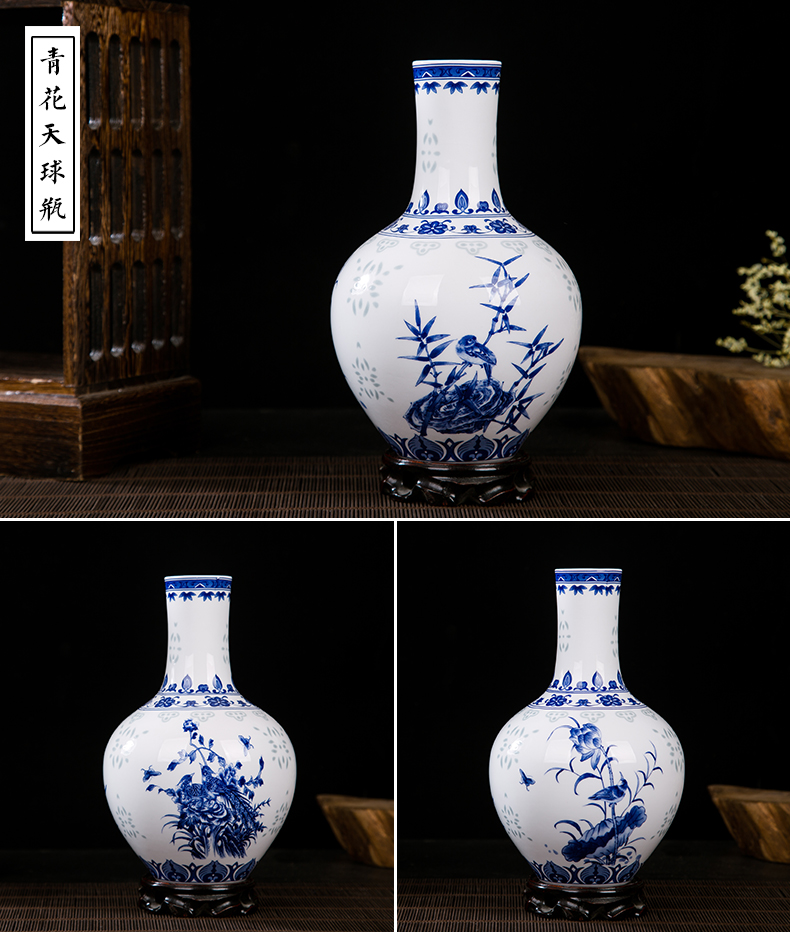 Jingdezhen blue and white ceramics and exquisite flowers NiaoGu porcelain decoration office floret bottle home furnishing articles in the living room