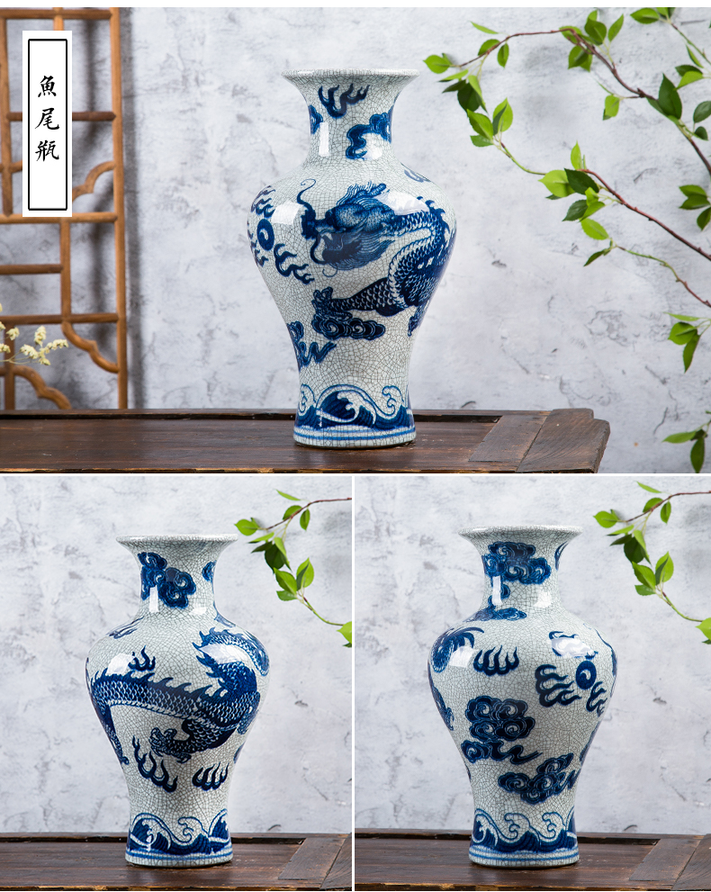 Jingdezhen ceramics vase imitation up crack glaze dragon vase flower arranging the sitting room of Chinese style household decorative furnishing articles