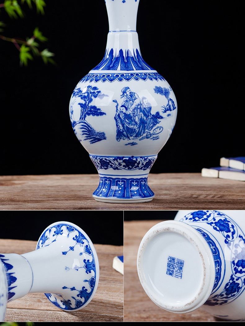 Antique vase of blue and white porcelain of jingdezhen ceramics lucky bamboo living room TV ark place, Chinese style household ornaments