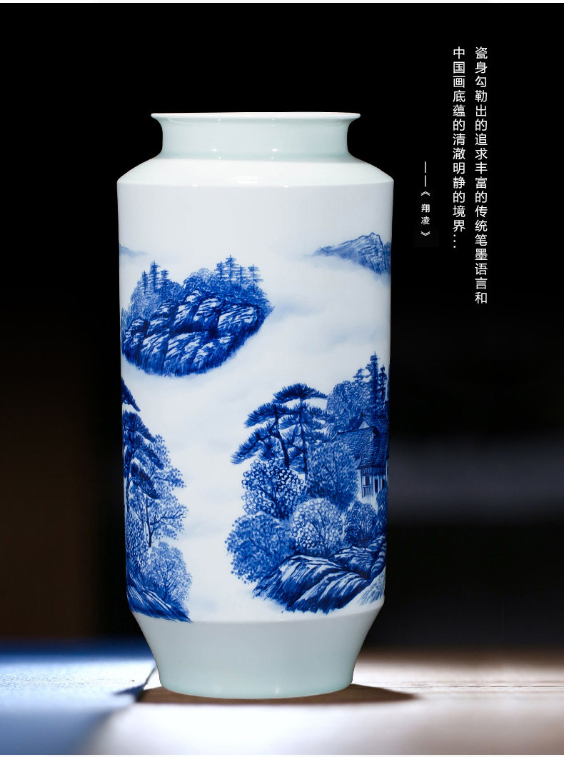 Jingdezhen ceramics landscape hand - made of blue and white porcelain vases, new Chinese style household adornment sitting room porch place