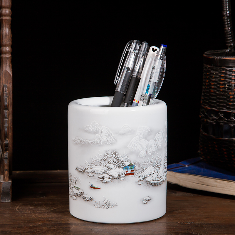 Jingdezhen ceramics household brush pot office furnishing articles study office supplies decoration hair brush pot student gifts
