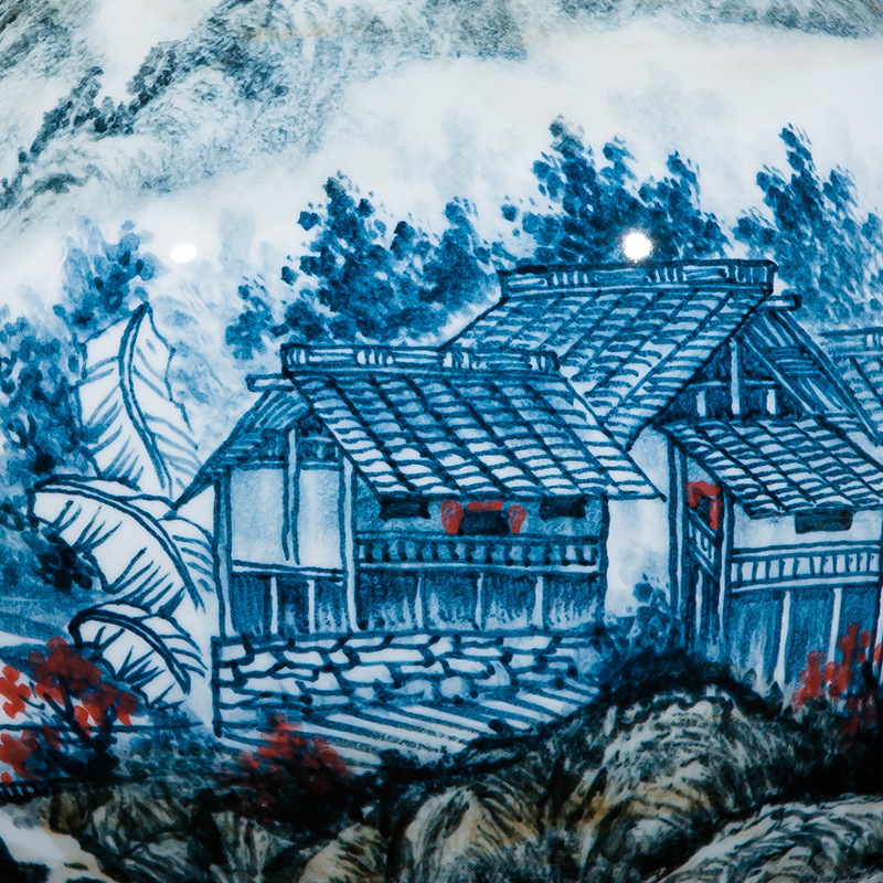 Jingdezhen ceramics celebrity hand - made the master of landscape painting large vase home sitting room villa study furnishing articles