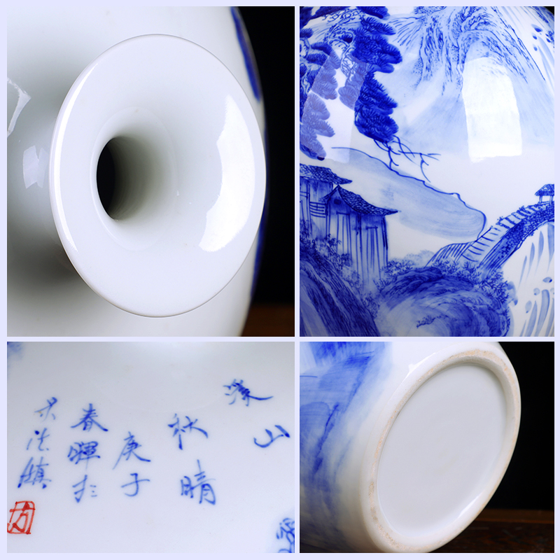 Jingdezhen ceramics hand - made of blue and white porcelain vase furnishing articles of new Chinese style living room home TV ark adornment arranging flowers