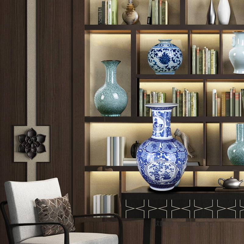 Jingdezhen ceramics antique blue and white porcelain vase large sitting room of Chinese style household flower arranging desktop ornaments furnishing articles