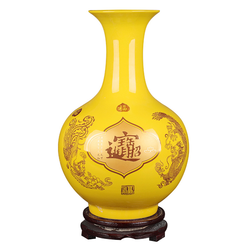 Large maxim furnishing articles 12 ware jingdezhen ceramic vase flower arrangement sitting room adornment yellow porcelain of feng shui