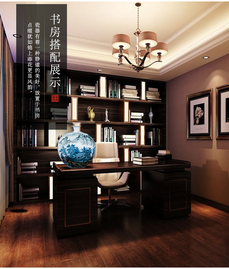 Jingdezhen ceramics celebrity hand - made the master of landscape painting large vase home sitting room villa study furnishing articles