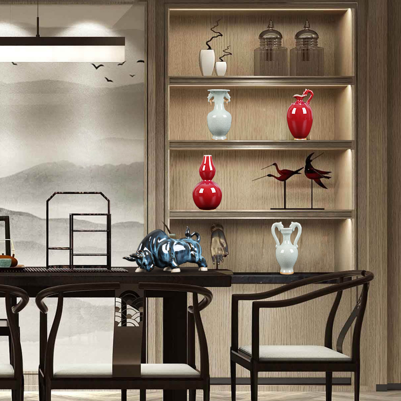 Jun porcelain ceramics creative process variable glaze green cow home office furnishing articles feng shui plutus ornament