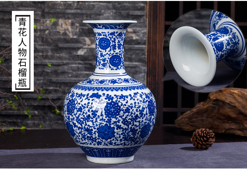 Jingdezhen ceramics antique blue and white porcelain vases, flower arranging new sitting room of Chinese style household decorations rich ancient frame furnishing articles