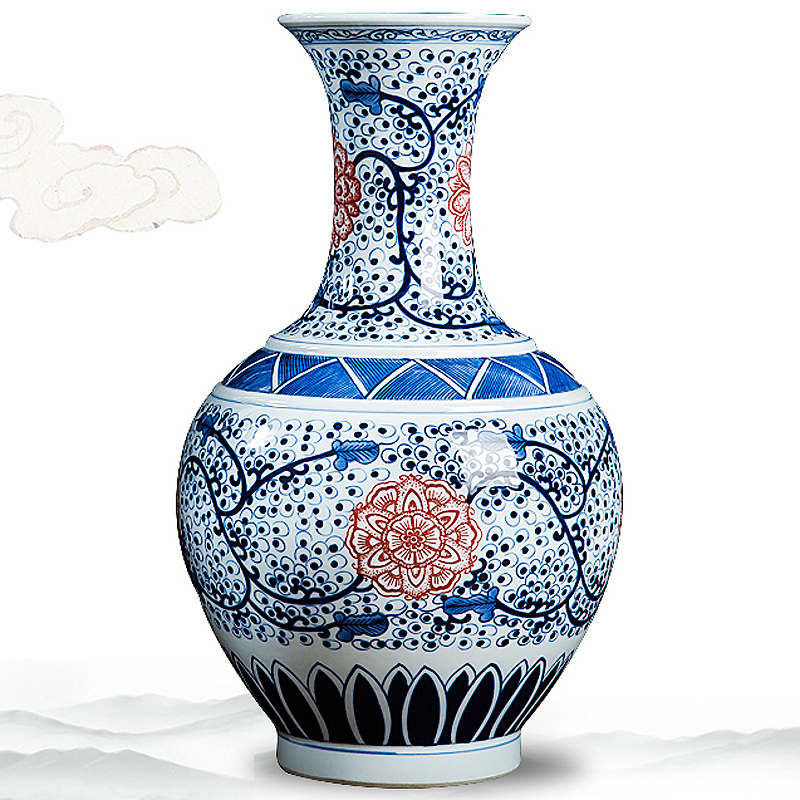 Jingdezhen ceramics famous master hand antique Chinese blue and white porcelain vases, flower arrangement rich ancient frame is placed in the living room