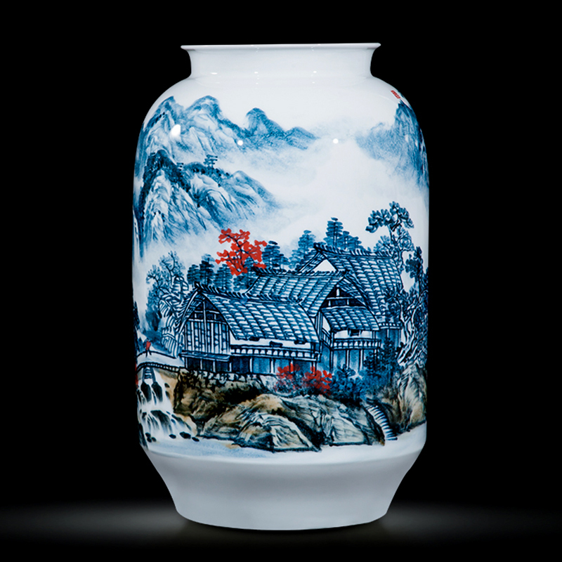 Jingdezhen ceramics celebrity hand - made the master of landscape painting landing big large vases, home furnishing articles sitting room