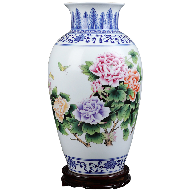 Jingdezhen blue and white ceramics powder enamel vase very beautiful famous hand - made home sitting room adornment is placed