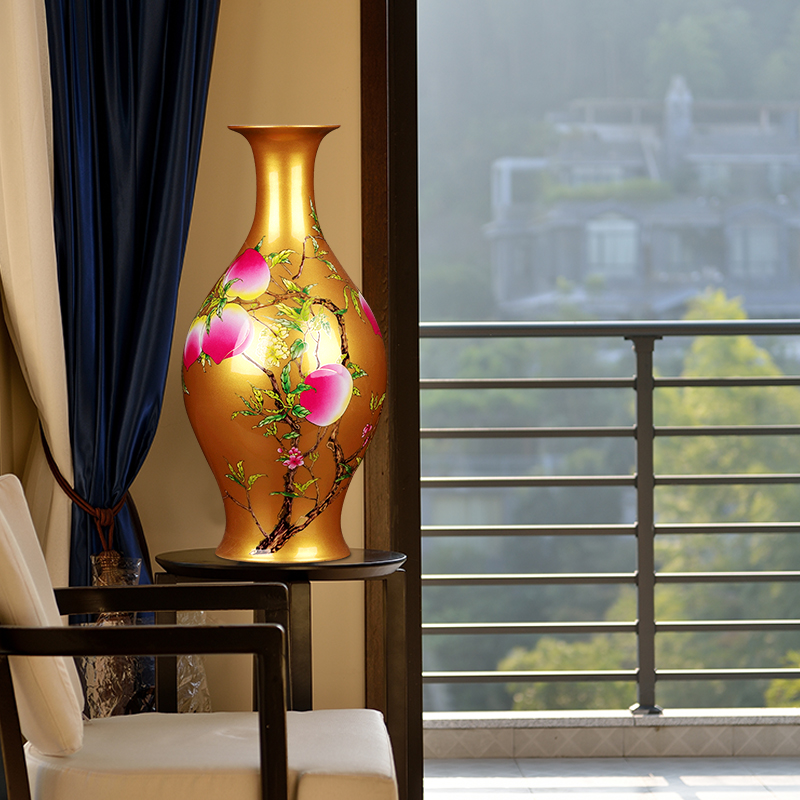 Jingdezhen ceramic famille rose gold antique the qing yongzheng eight peach olive maintain vase furnishing articles home decorating the living room