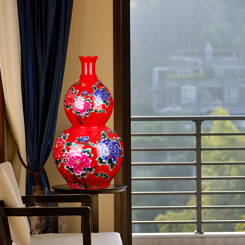 Jingdezhen ceramic large sitting room of large vase vase China red red of Chinese style porch TV ark, furnishing articles