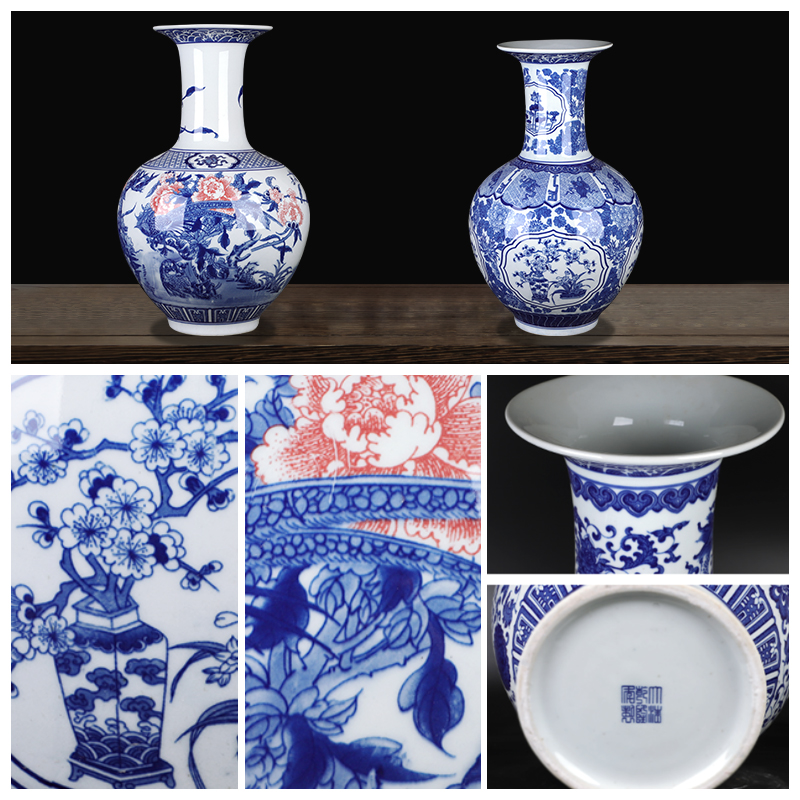 Jingdezhen ceramics antique blue and white porcelain vase large sitting room of Chinese style household flower arranging desktop ornaments furnishing articles