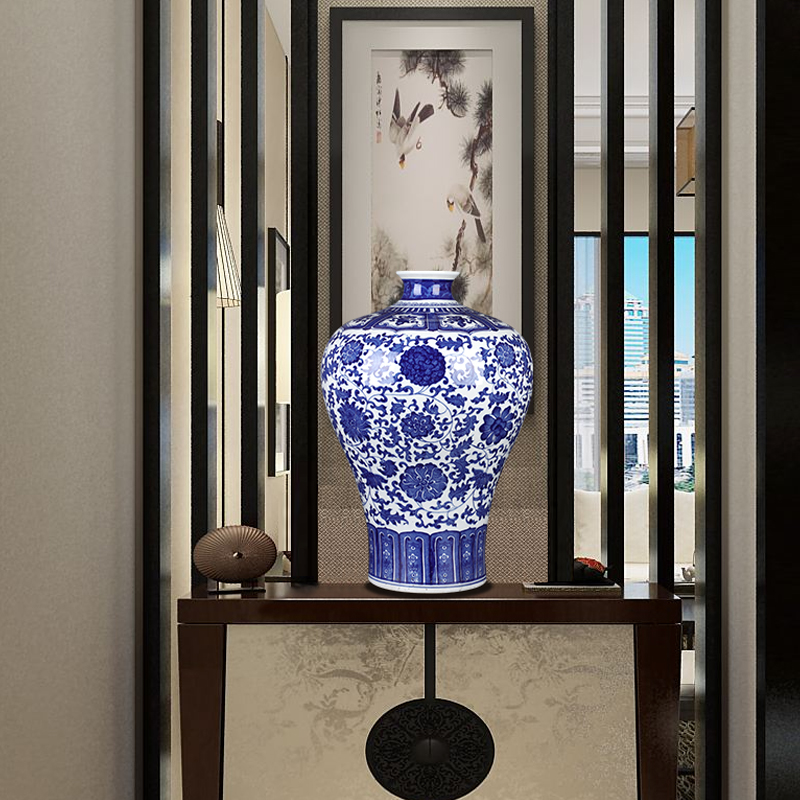 Jingdezhen ceramic phase of archaize sitting room of Chinese style household large blue and white porcelain vase does handicraft mei bottles of TV ark