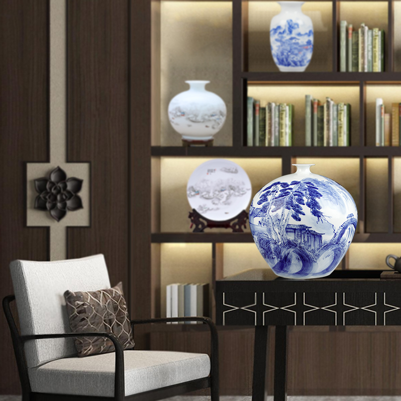 Jingdezhen ceramics hand - made modern Chinese blue and white porcelain vases, flower arrangement sitting room crafts home decoration furnishing articles